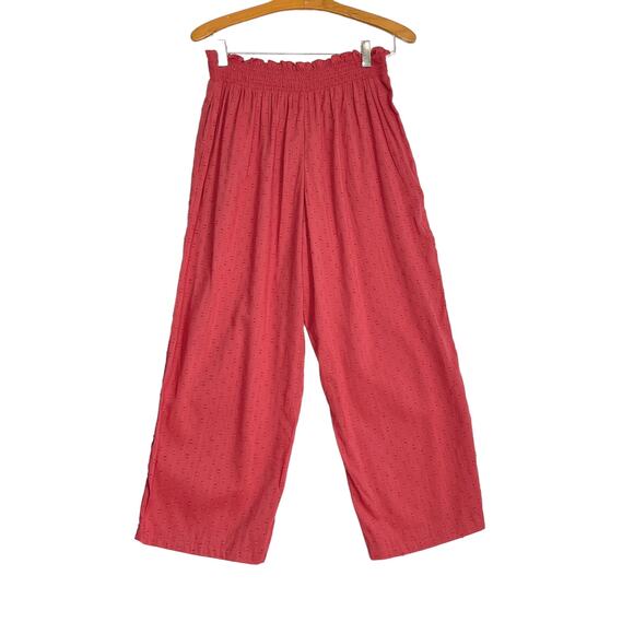 Old Navy Clip Dots Wide Leg Crop Pants Sz S Pink Pull On Elastic Waist Pockets - Picture 1 of 9